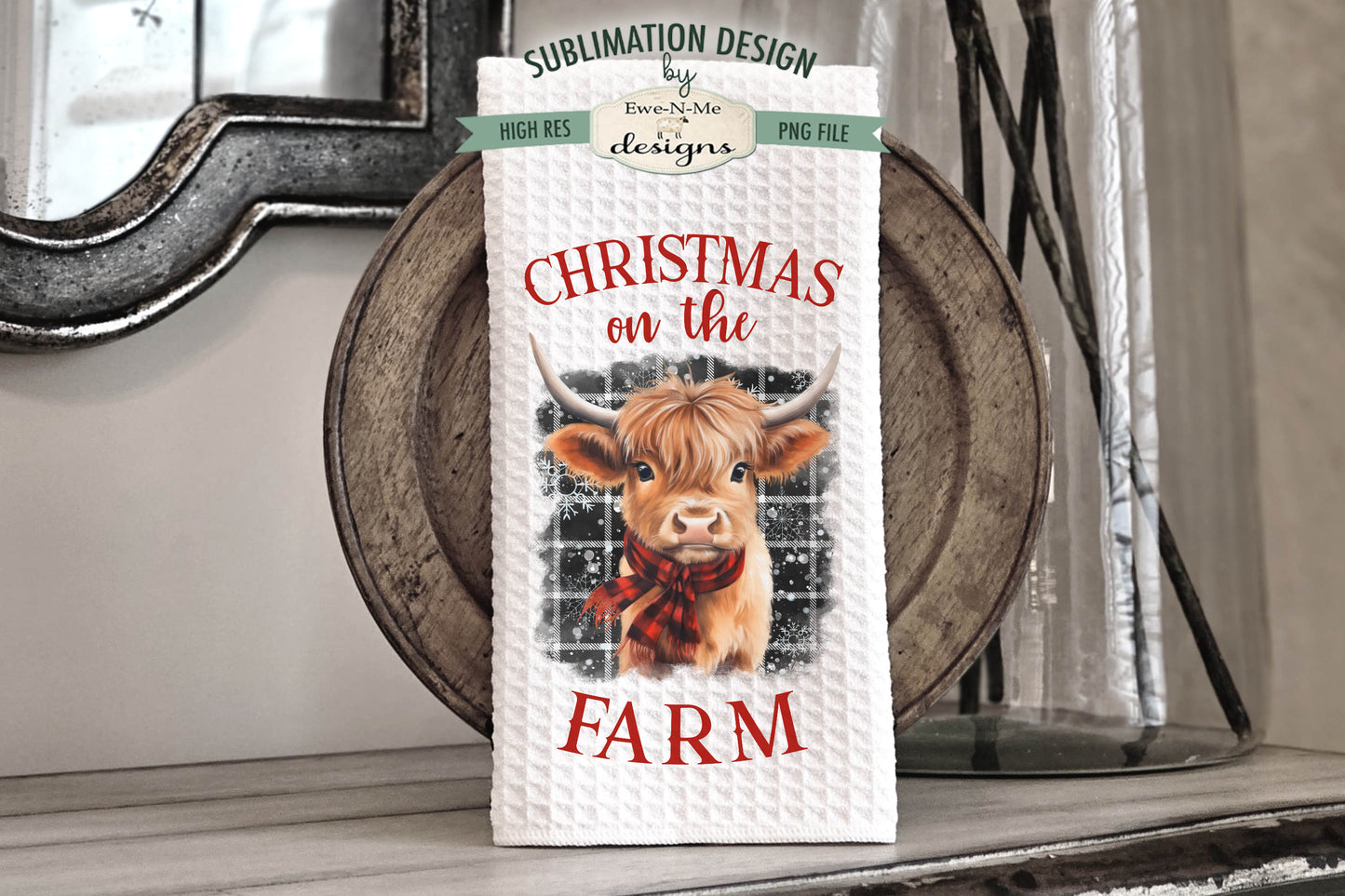 Christmas Highland Cow - Kitchen Towel Sublimation Designs