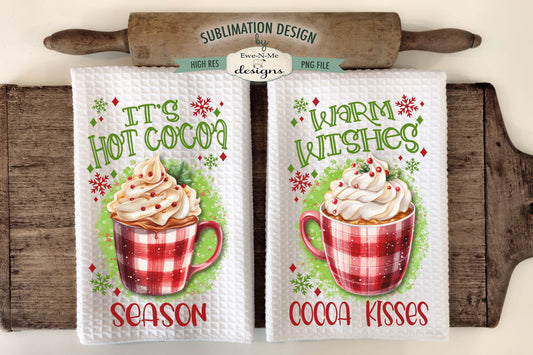 Red Plaid Hot Cocoa Mugs - Kitchen Towel Sublimation Designs
