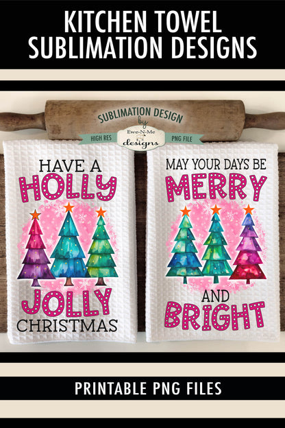 Bright Colored Christmas Trees - Kitchen Towel Sublimation Designs