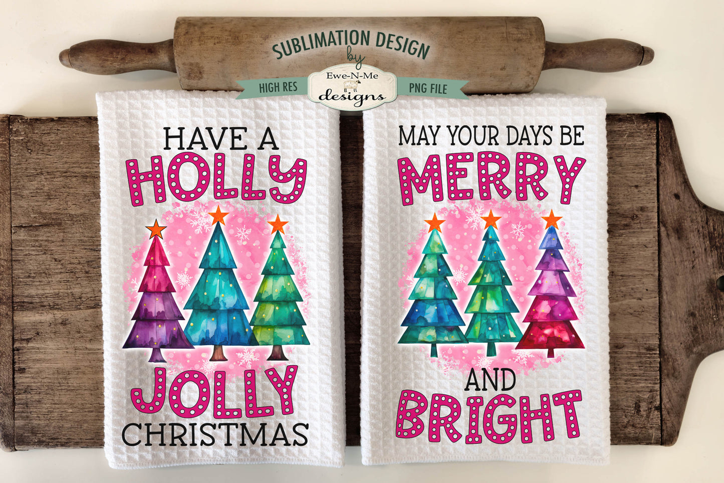 Bright Colored Christmas Trees - Kitchen Towel Sublimation Designs