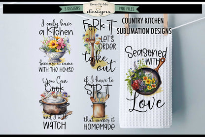 Funny Country Kitchen - Bundle of 5 - Kitchen Towel Sublimation Designs