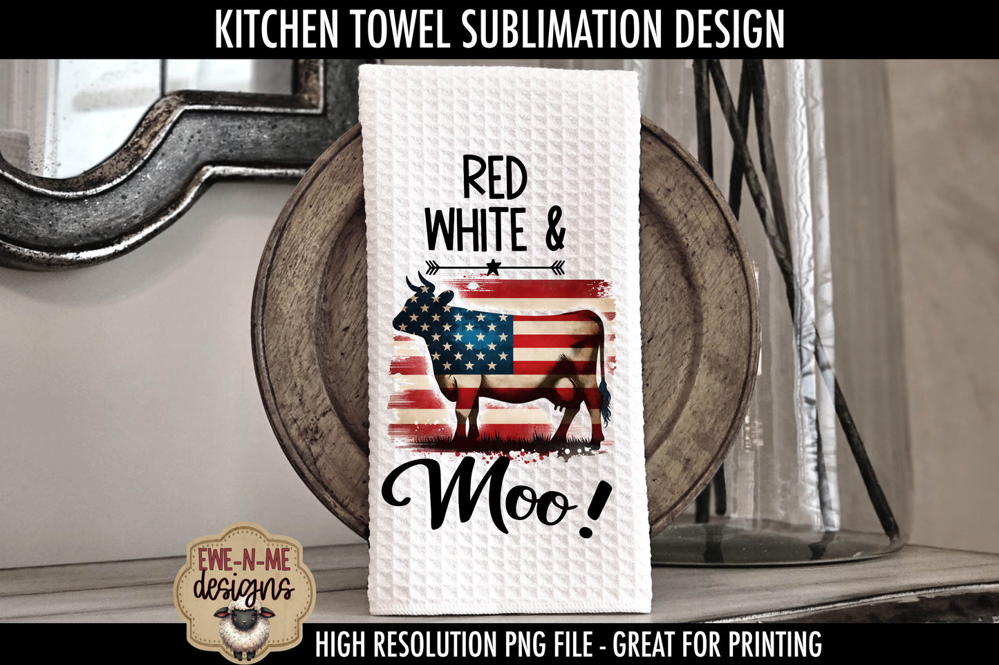 Patriotic Farm Animals - Bundle of 5 - Kitchen Towel Sublimation Designs