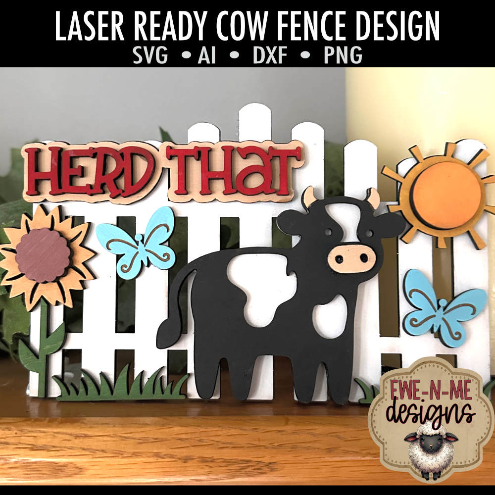 Herd That Black White Cow with Fence - Laser Cut SVG