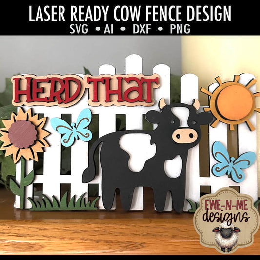 Herd That Black White Cow with Fence - Laser Cut SVG