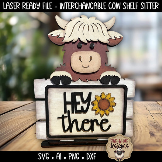 Interchangeable Highland Cow Shelf Sitter Sign | Laser Cut SVG File