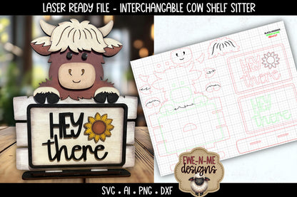 Interchangeable Highland Cow Shelf Sitter Sign | Laser Cut SVG File