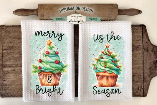 Christmas Tree Cupcakes - Kitchen Towel Sublimation Designs