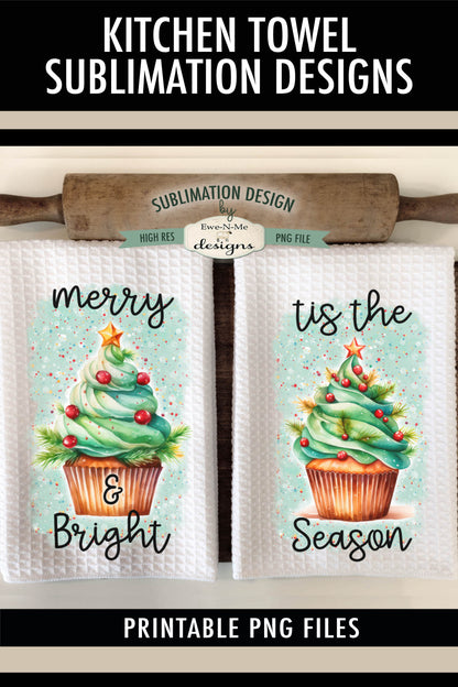 Christmas Tree Cupcakes - Kitchen Towel Sublimation Designs