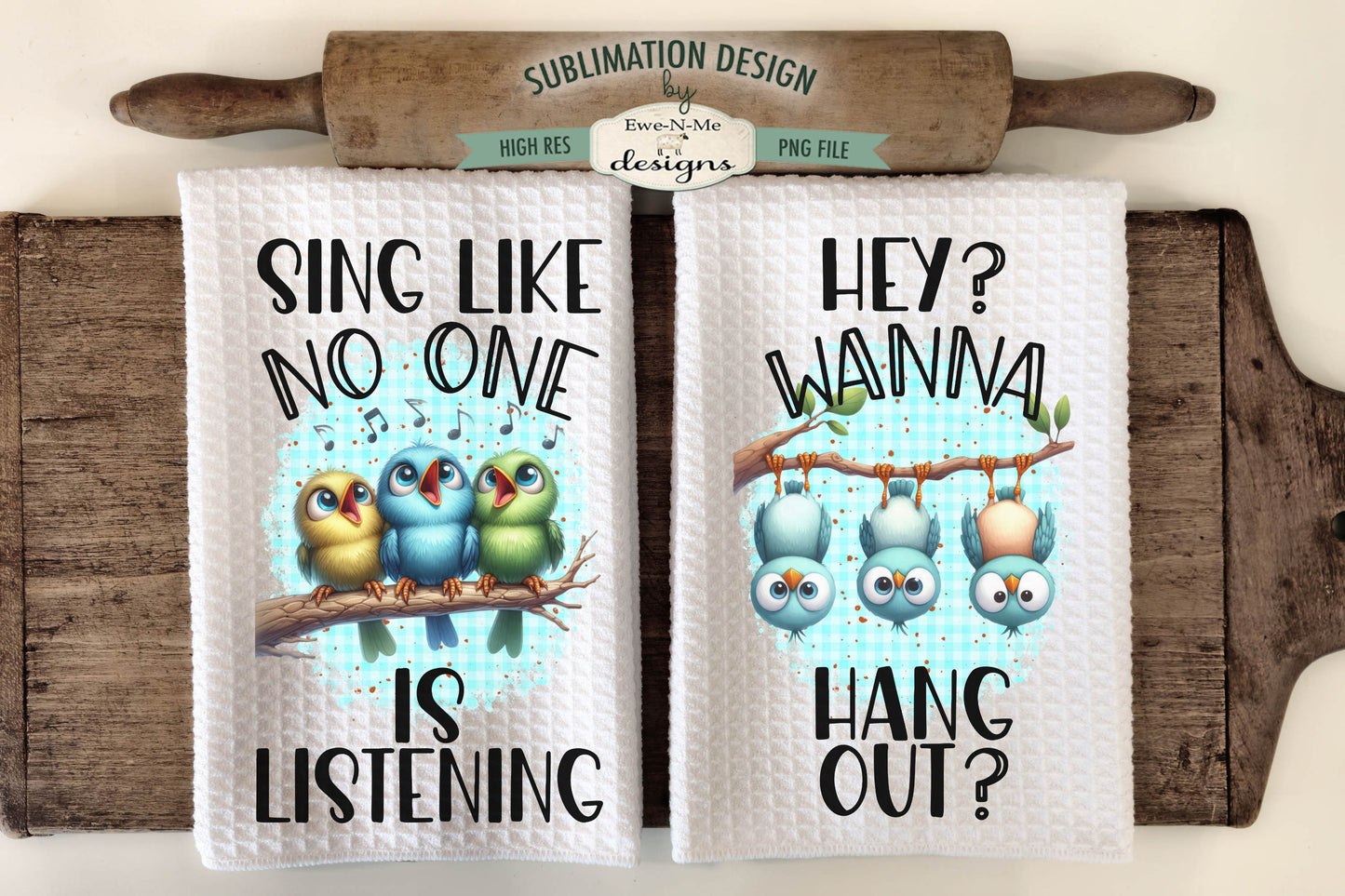 Cute Trio of Birds - Kitchen Towel Sublimation Designs