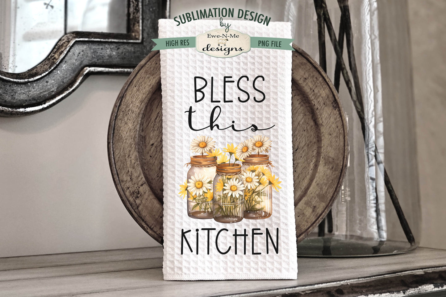 Rustic Country Daisies- Bundle of 5 - Kitchen Towel Sublimation Designs