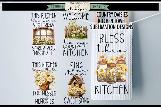 Rustic Country Daisies- Bundle of 5 - Kitchen Towel Sublimation Designs