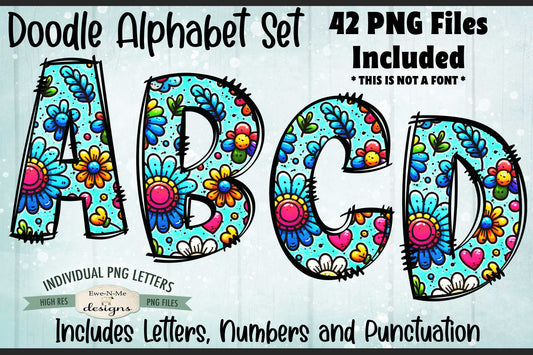 Bold Flowers Doodle Alphabet and Numbers | PNG Files