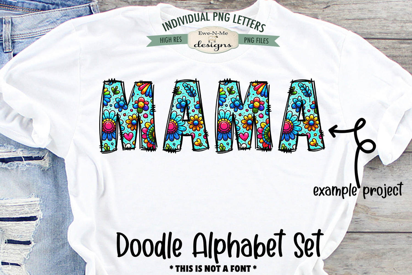 Bold Flowers Doodle Alphabet and Numbers | PNG Files