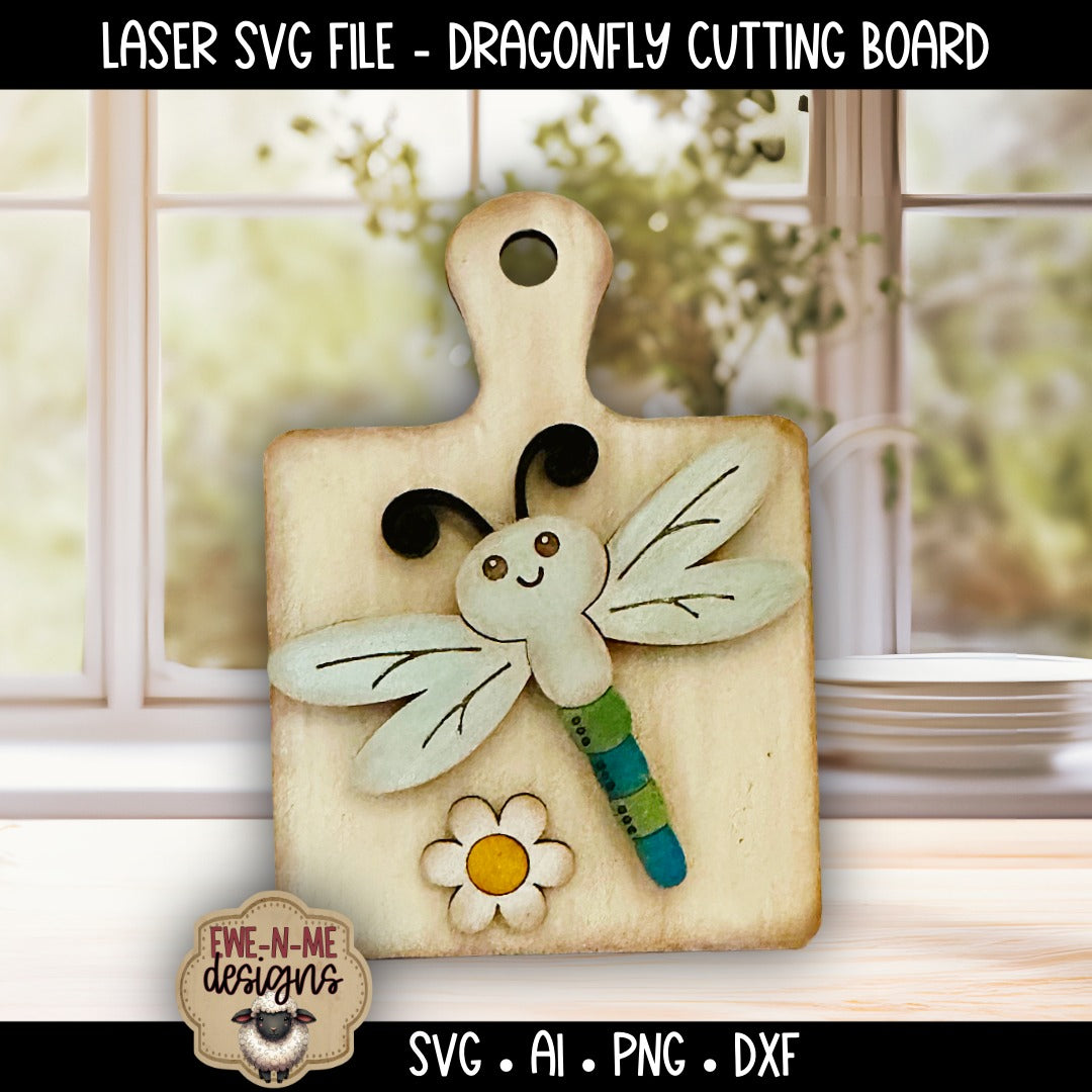 Dragonfly Daisy Cutting Board Shelf Sitter | Laser Cut SVG File
