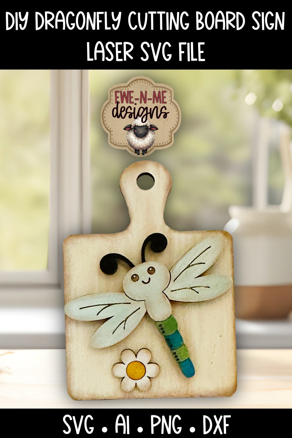 Dragonfly Daisy Cutting Board Shelf Sitter | Laser Cut SVG File