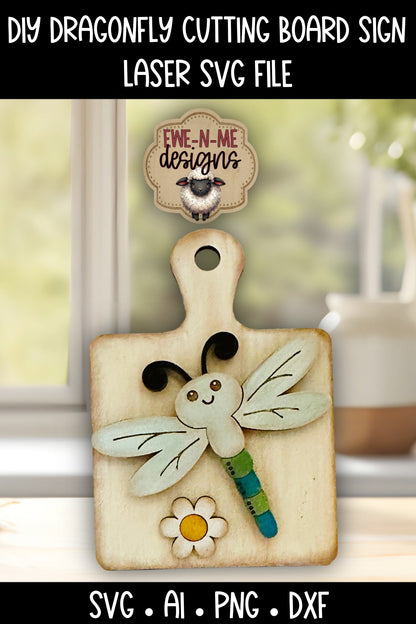 Dragonfly Daisy Cutting Board Shelf Sitter | Laser Cut SVG File