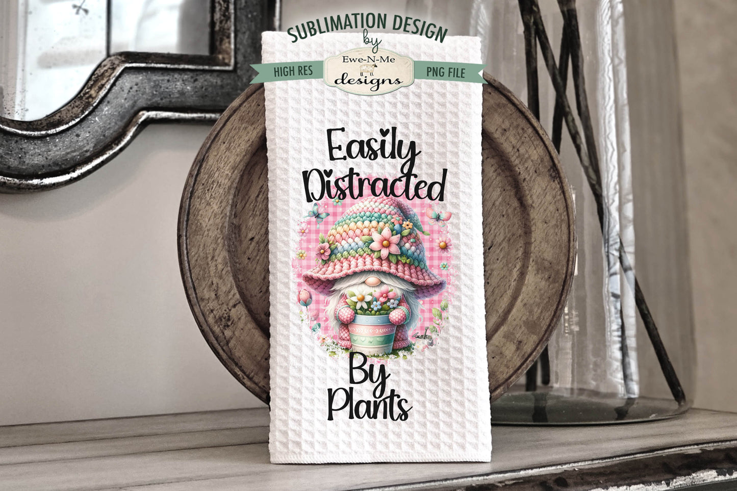 Pink Garden Gnome - Kitchen Towel Sublimation Designs