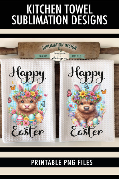 Happy Easter Highland Cows - Kitchen Towel Sublimation Designs