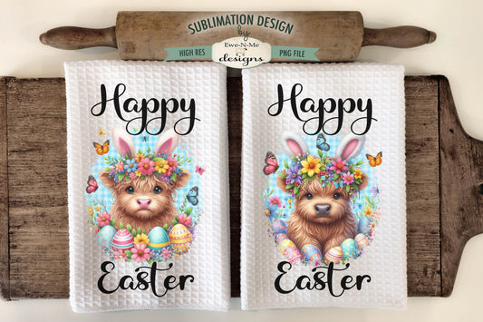 Happy Easter Highland Cows - Kitchen Towel Sublimation Designs