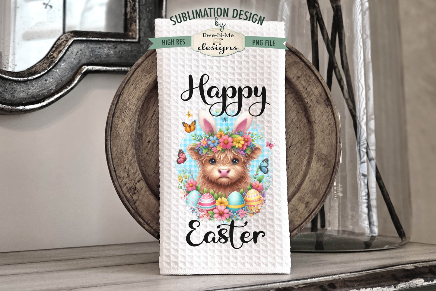 Happy Easter Highland Cows - Kitchen Towel Sublimation Designs