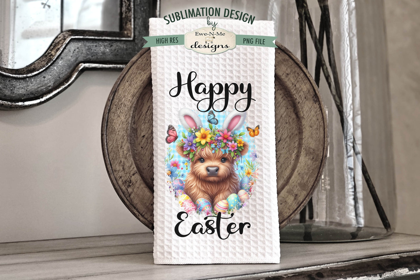 Happy Easter Highland Cows - Kitchen Towel Sublimation Designs