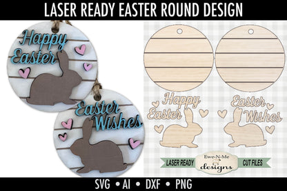 Easter Wishes Round Happy Easter Bunny Round  - Laser Cut SVG File