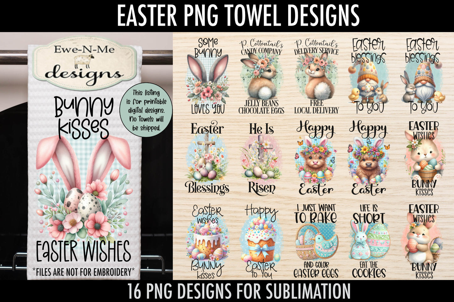 Easter Towel Designs - Bundle of 16 - Kitchen Towel Sublimation Designs