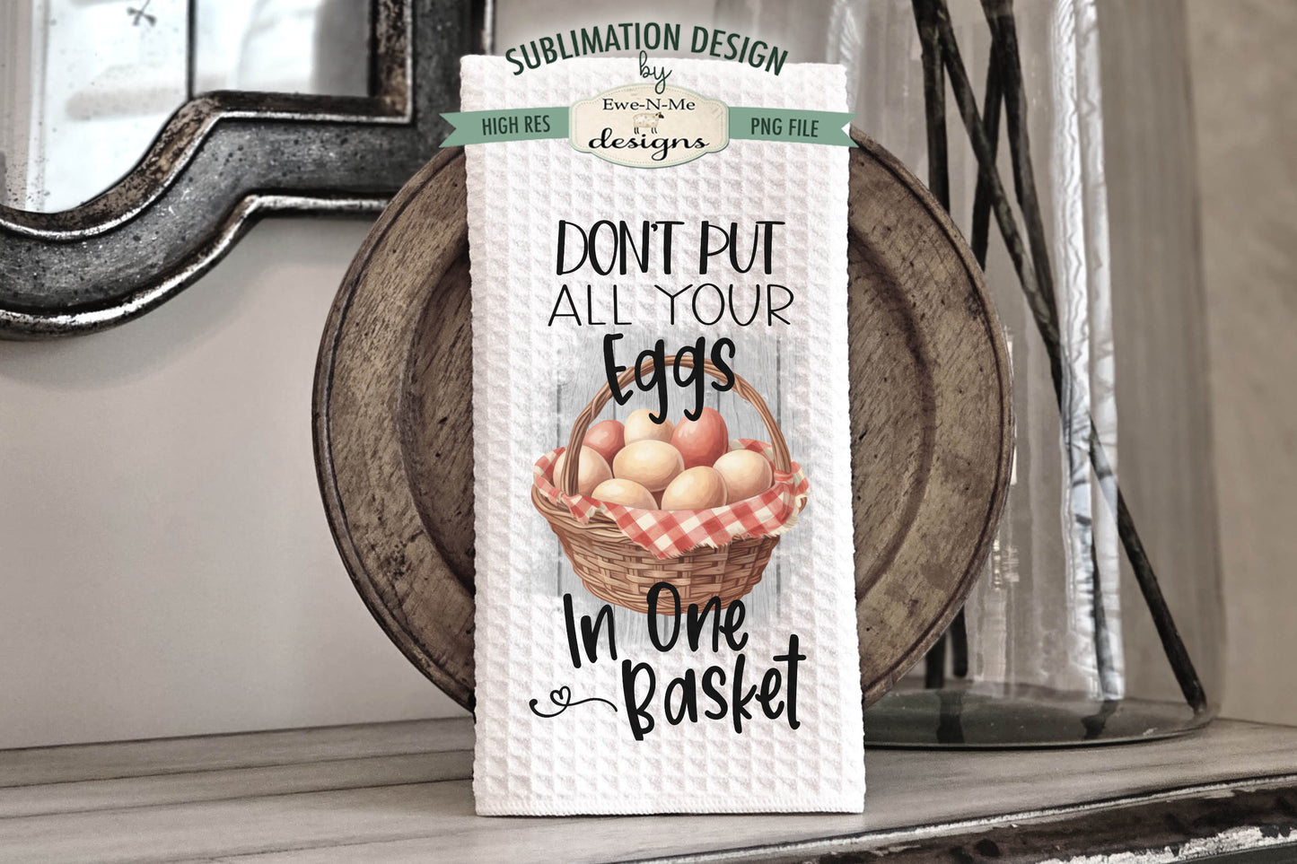 Rooster Rise Shine Eggs In Basket - Kitchen Towel Sublimation Designs