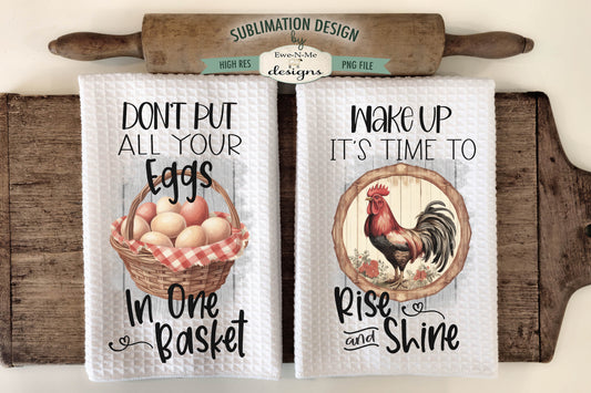 Rooster Rise Shine Eggs In Basket - Kitchen Towel Sublimation Designs