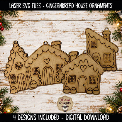 Gingerbread House Ornaments | 4 Laser Cut SVG Files
