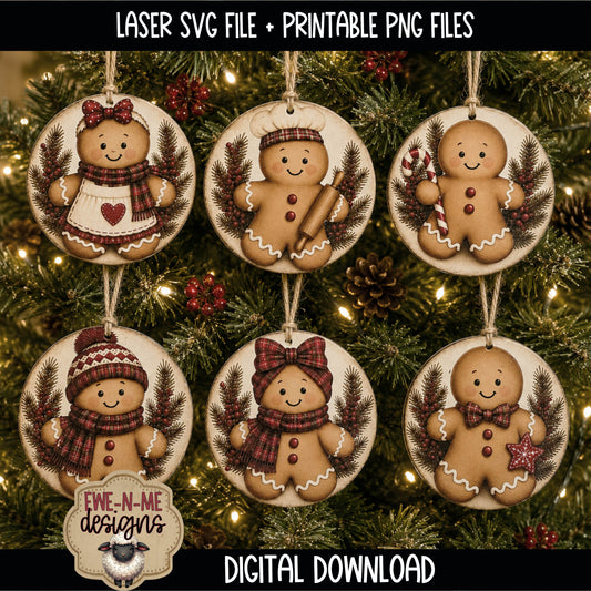 Gingerbread Ornament Bundle | Laser Cut SVG File + Printable PNG Files with Bonus Sticker Files (Copy)