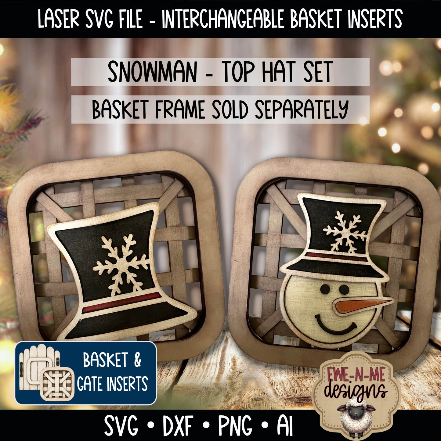 Interchangeable Tobacco Basket Inserts - Snowman and Top Hat | Laser Cut SVG File