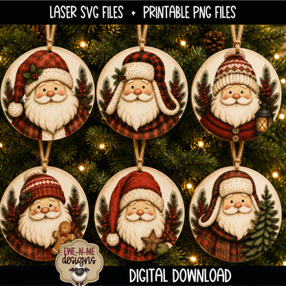 Santa Ornament Bundle | Laser Cut SVG File + Printable PNG Files with Bonus Sticker File