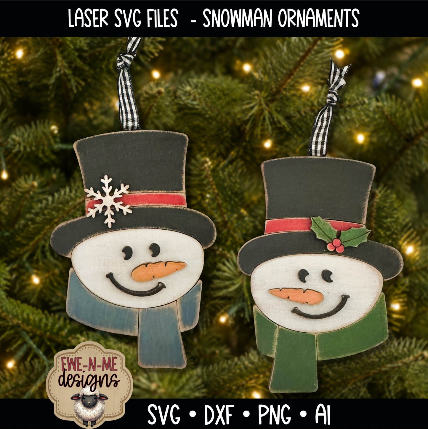 Snowman Duo Ornaments | Laser Cut SVG Files