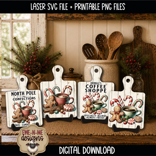Gingerbread Christmas Cutting Board Bundle | Laser Cut SVG File + Printable PNG Files