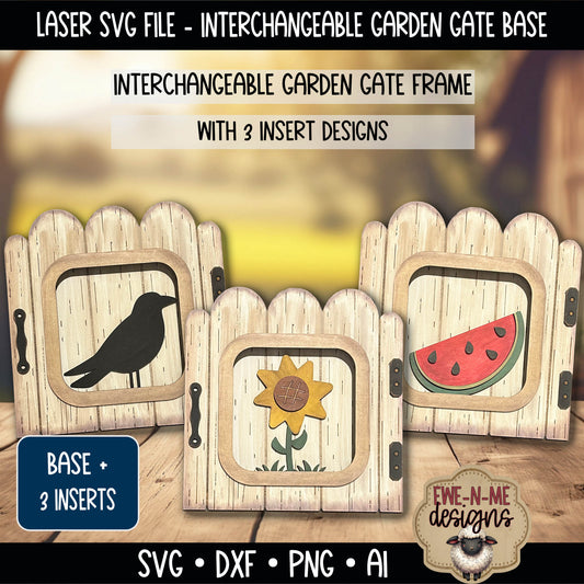 Interchangeable Garden Gate Frame with 3 Slide-In Designs | Laser Cut SVG File