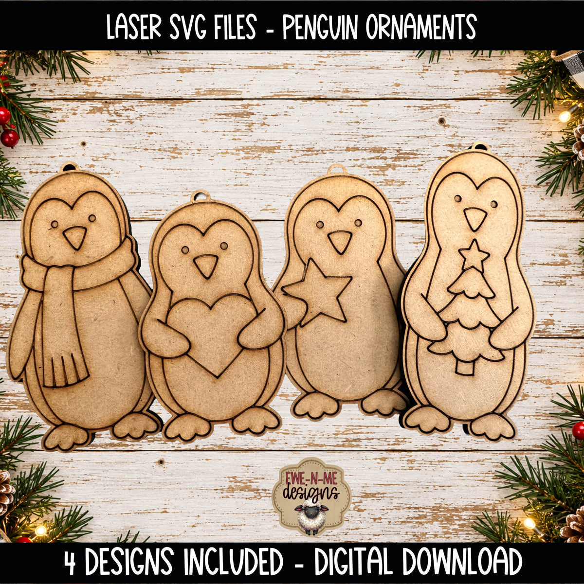 Penguin Ornaments | 4 Laser Cut SVG Files
