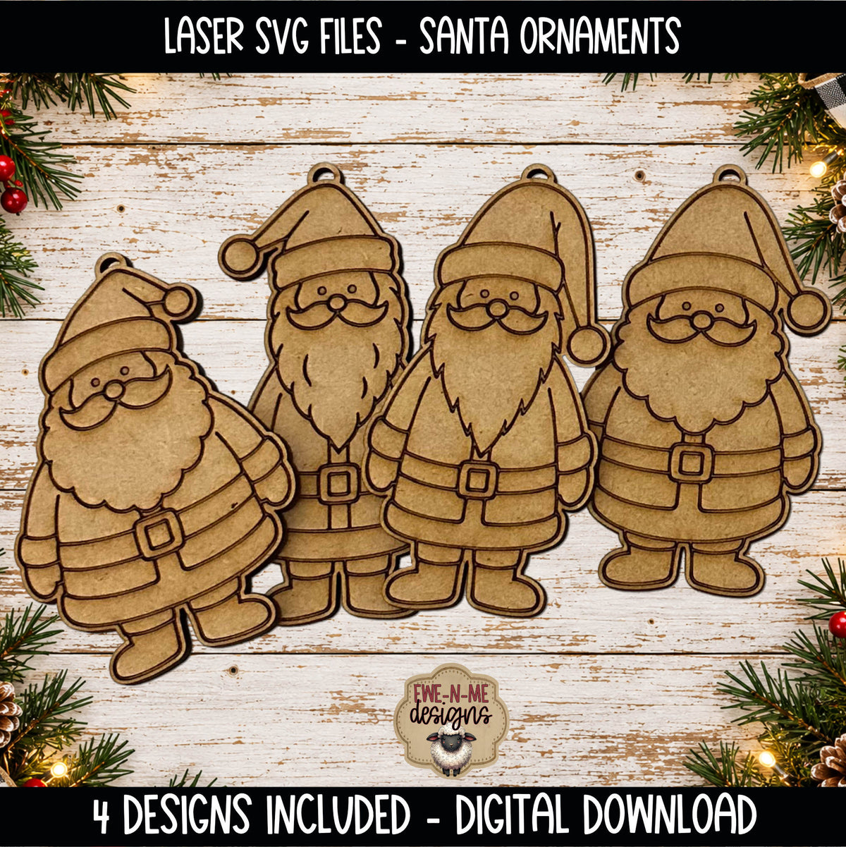 Santa Ornaments | 4 Laser Cut SVG Files