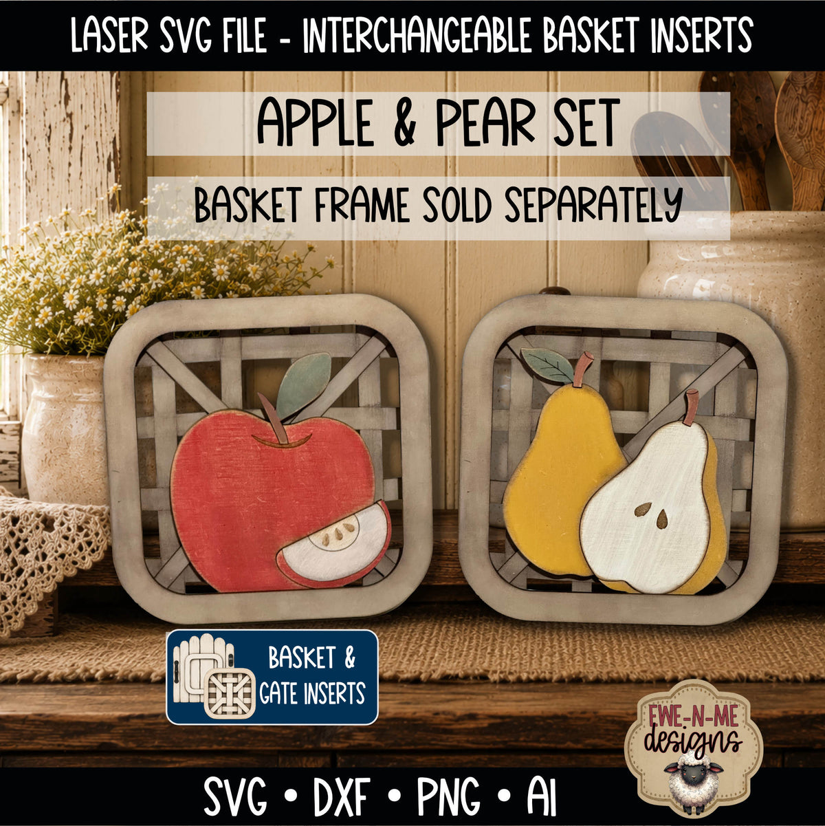Interchangeable Tobacco Basket Inserts - Apple and Pear | Laser Cut SVG Files