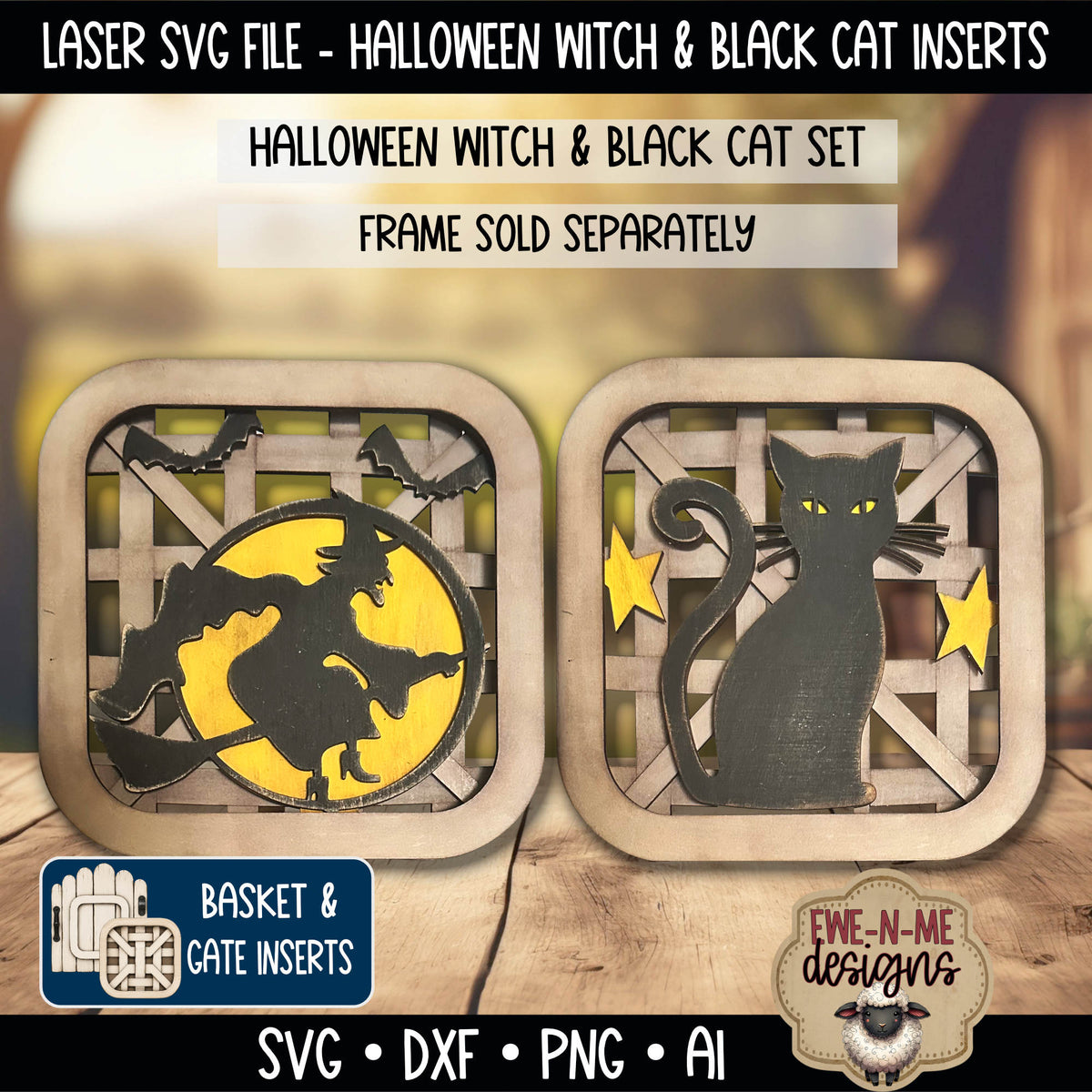 Interchangeable Tobacco Basket Inserts - Halloween Witch - Black Cat | Laser Cut SVG File (Copy)