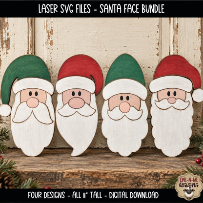 Primitive Santa Face Bundle | 4 Laser Cut SVG Files