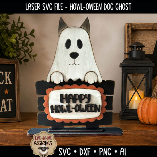 Ghost Dog Happy Howl-oween  Shelf Sitter | Laser Cut SVG File