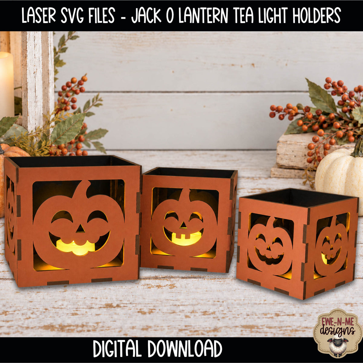 Halloween Jack O Lantern Tealight Holder - 3 Sizes | Laser Cut SVG Files