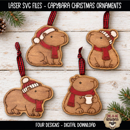 Capybara Christmas Ornaments | 4 Laser Cut SVG Files