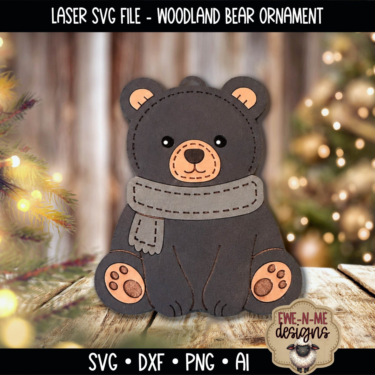 Woodland Bear Ornament | Laser Cut SVG File