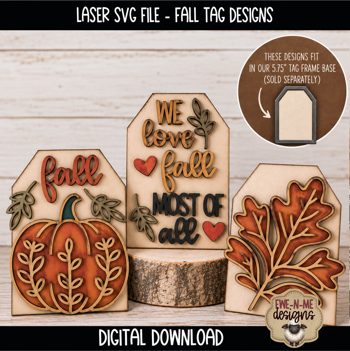 Fall Tag SVG Bundle For Interchangeable Tag Frame | Laser Cut SVG Files