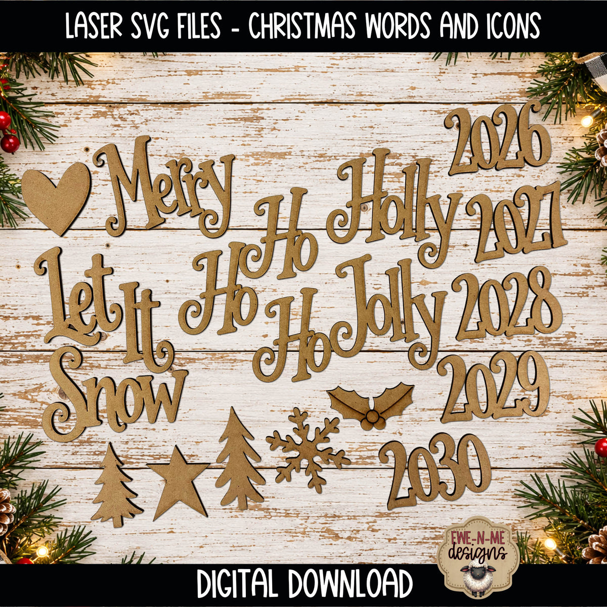 Christmas Words and Icons Bundle | Laser Cut SVG Files