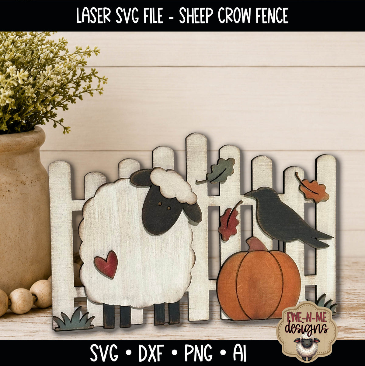 Fall Pumpkin, Crow and Sheep Fence | Laser Cut SVG File