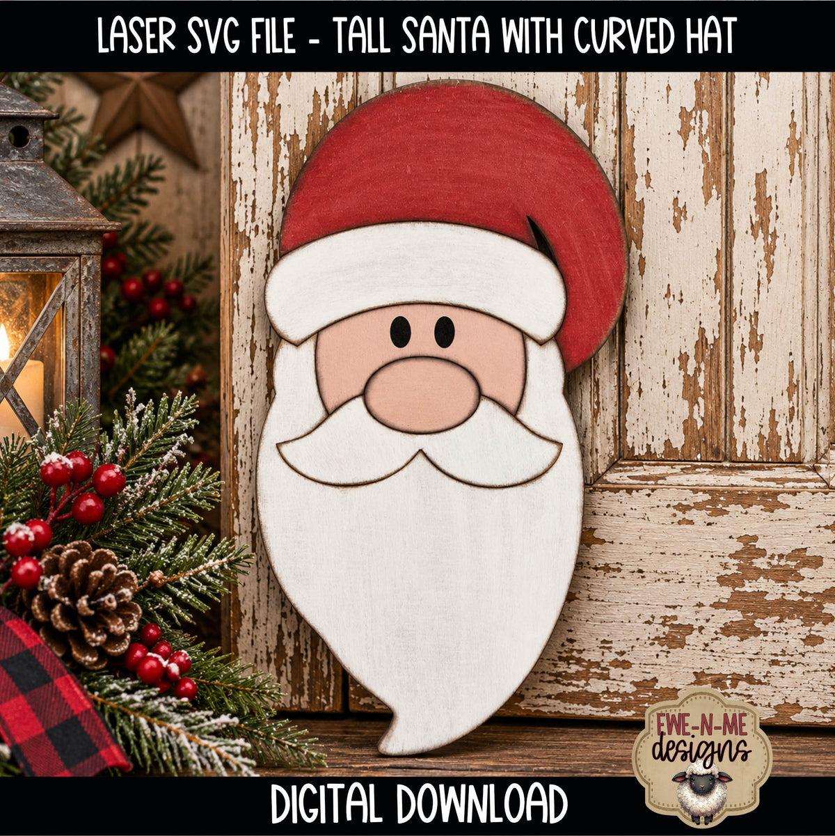 Primitive Santa Face Bundle | 4 Laser Cut SVG Files