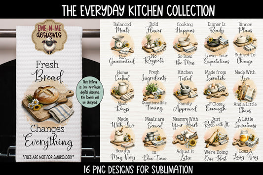 Everyday Kitchen Designs - Bundle of 16 - Kitchen Towel Sublimation Designs